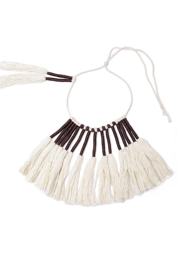 White and Black Thread Silver Tribal Necklace